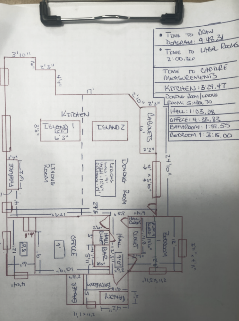 A hand-drawn sketch of the Harrell house in Arizona