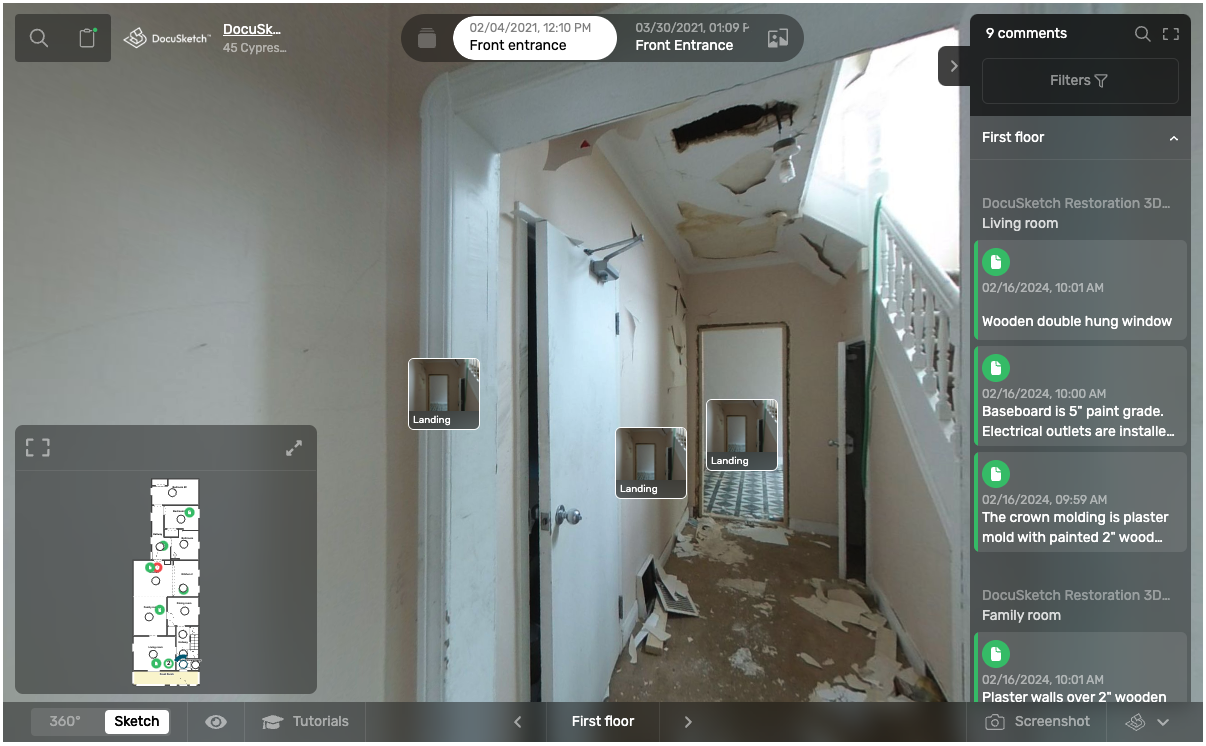 Screenshot of a 360 tour with DocuSketch