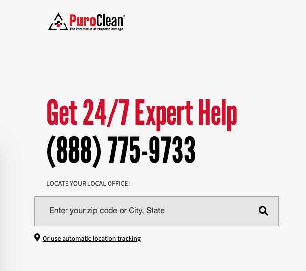 A screenshot of a PuroClean CTA on its homepage