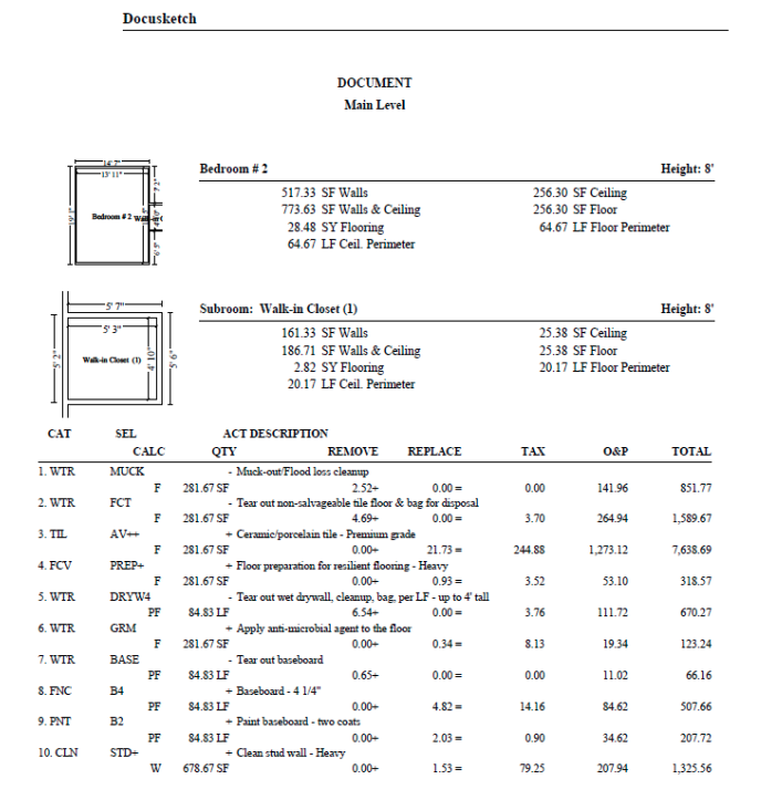 An example insurance estimate